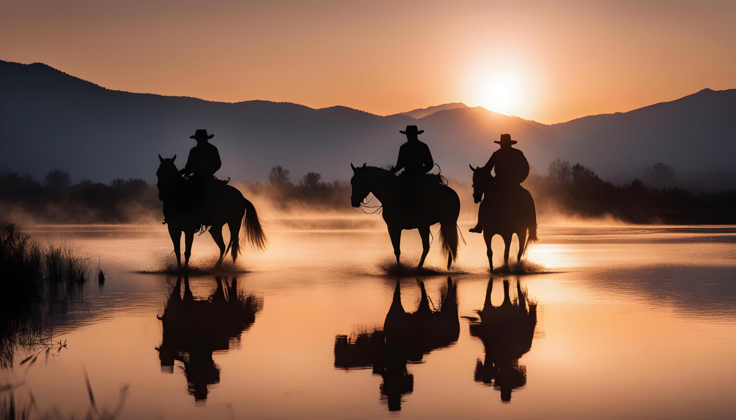 Puzzle Tres cowboys en sus caballos