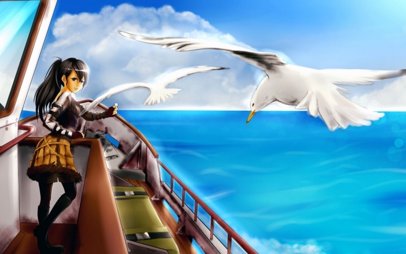 Puzzle Anime Chica en barco y gaviota